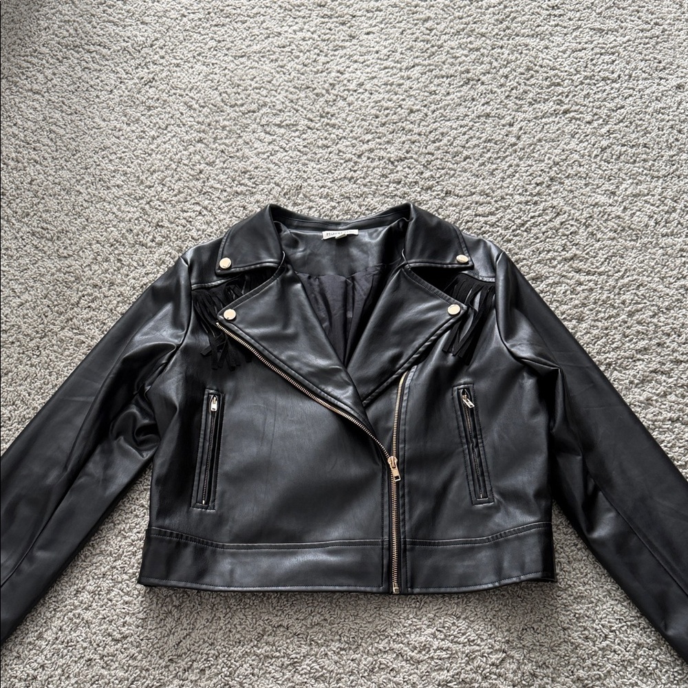Main Strip Black Faux Leather Jacket